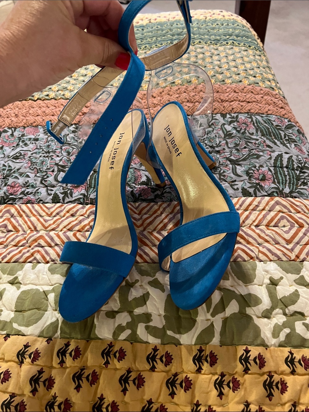 Jon Josef Turquoise Satin Ankle-Strap (clear), Heels, NWOB, 8.5